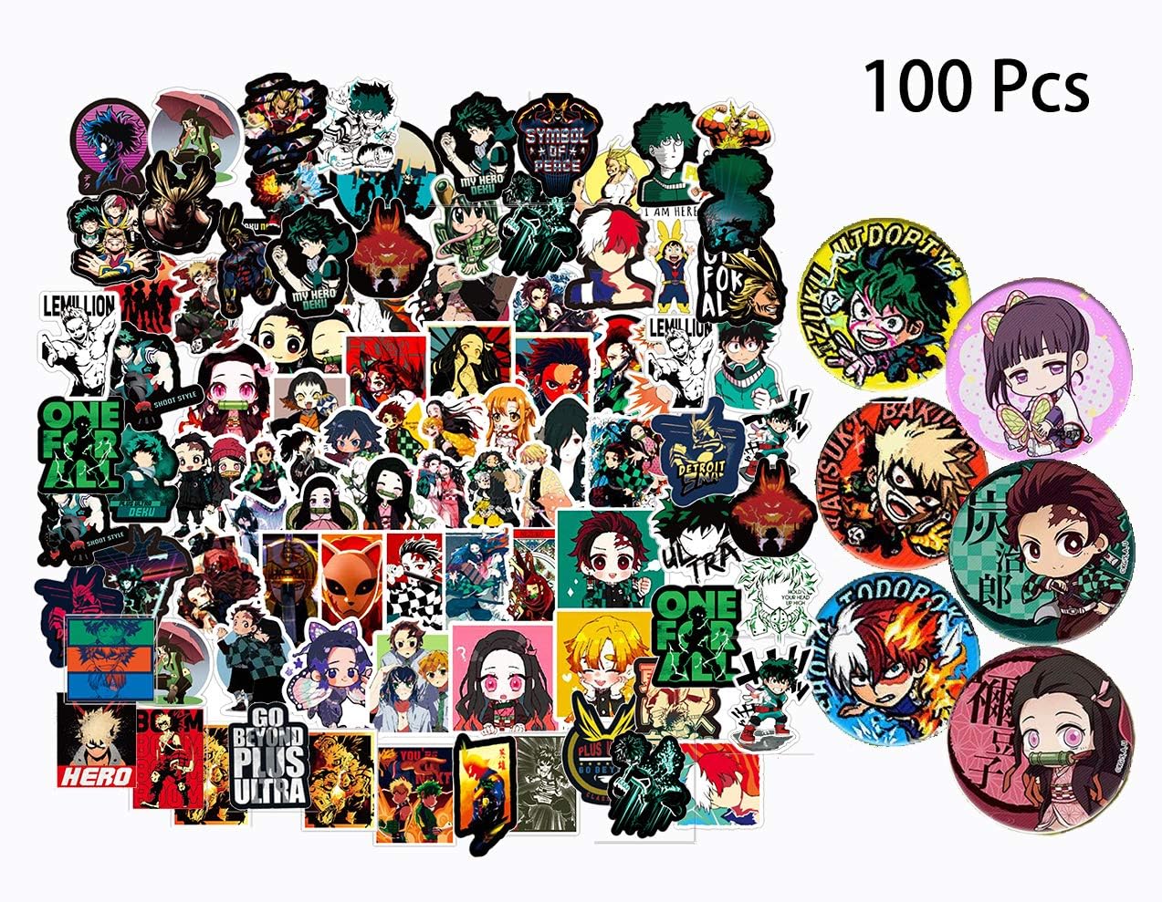Amazon Com Kilmila Stickers For Demon Slayer My Hero Academia Anime Cartoon 50 50pcs Random Stickers Decals Vinyls For Laptop Waterbottle Gift Teens Cars Collection Skate Board With 6 Pack Button Pins Arts Crafts Sewing