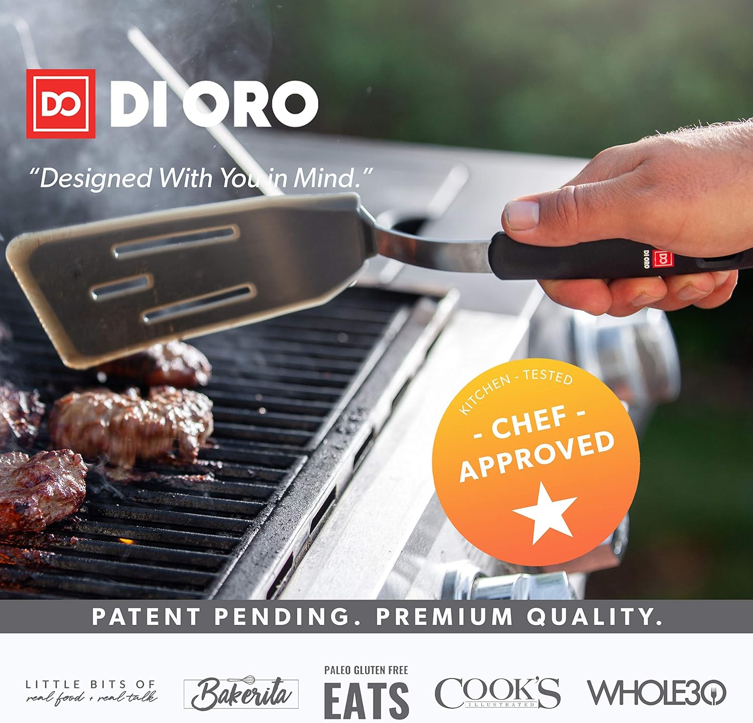 New DI ORO Designer Series Elite 3-Piece Turner Spatula Set - 600F Heat-Resistant Rubber Silicone Spatulas - Includes Slotted Fish, Omelet, and Wide Slotted Turners - LFGB Certified and BPA Free: Kitchen & Dining