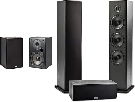 Polk Audio T Series 5 Channel Home Theater Bundle Includes Two 2 T15 Bookshelf One 1 T30 Center Channel Two 2 T50 Tower Speakers Premium