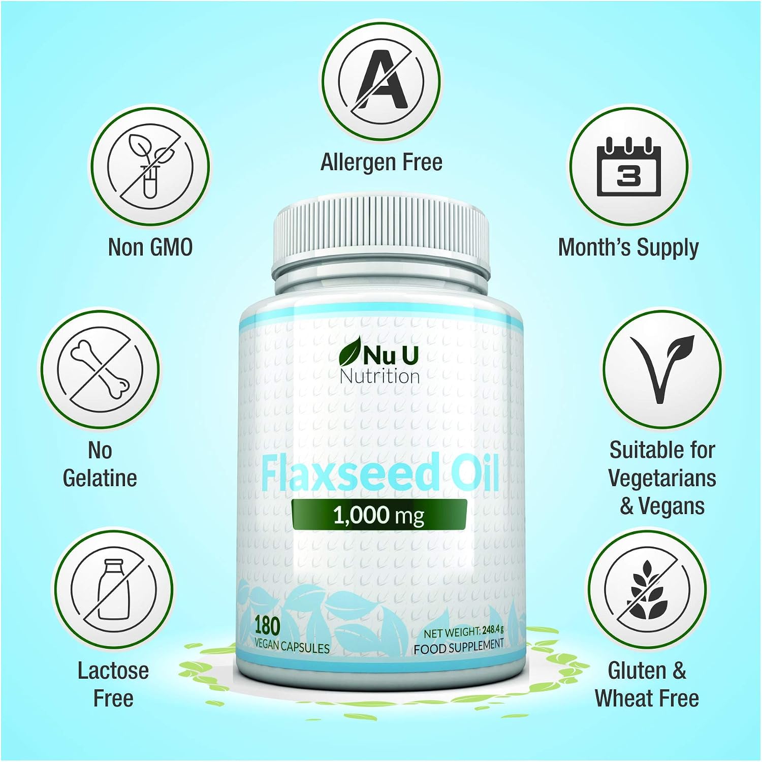 Nu U Nutrition, Flaxseed Oil Capsules 2000mg, 180 Vegan Softgels, Rich Source of Vegan Omega 3 6 9, Cold Pressed - Image 4