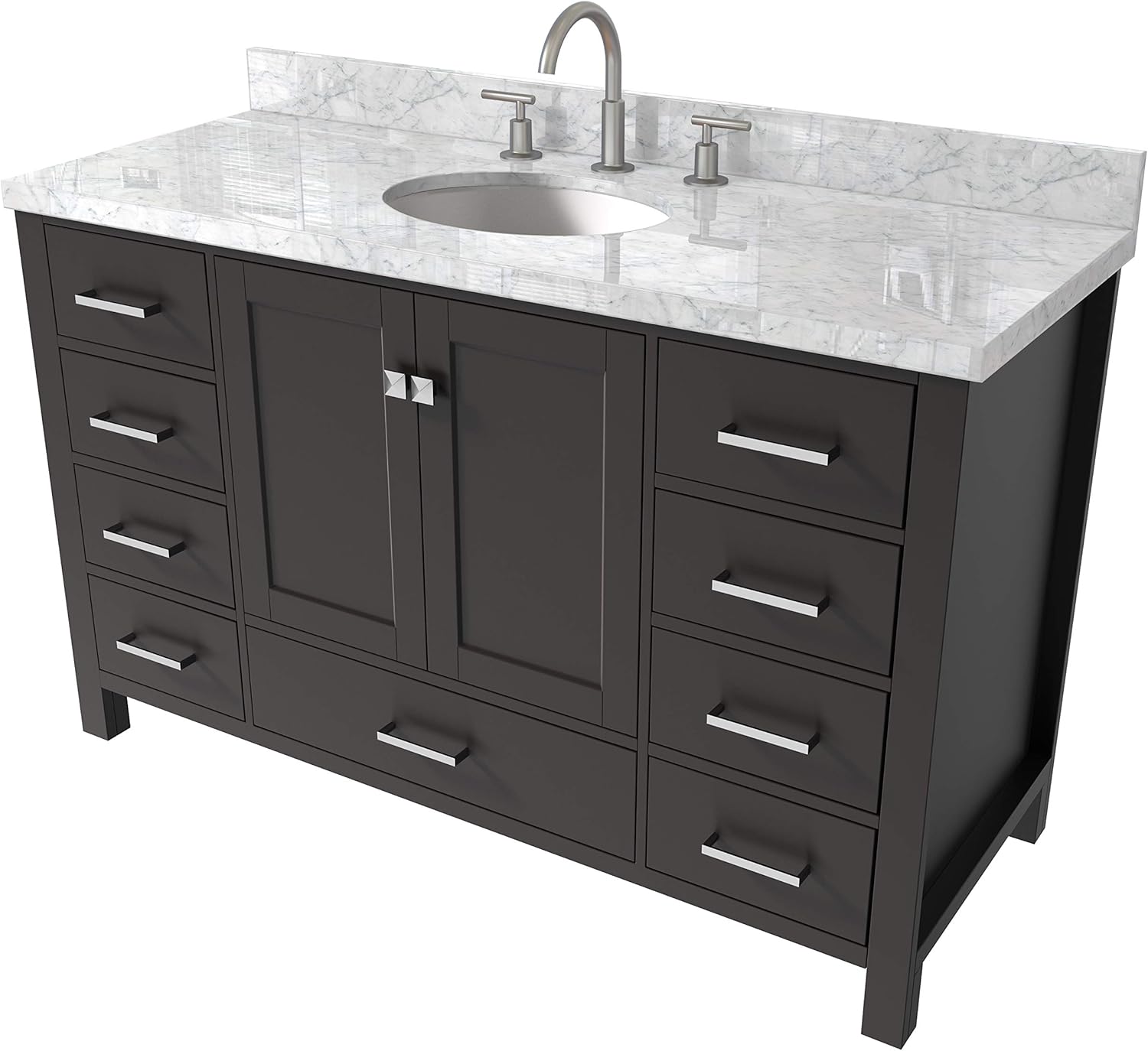 Ariel 55 Inch Oval Sink Midnight Blue Bathroom Vanity Cabinet With Carrara White Marble Countertop 2 Soft Closing Doors And 9 Full Extension Dovetail Drawers No Mirror Kitchen Bath Fixtures Tools