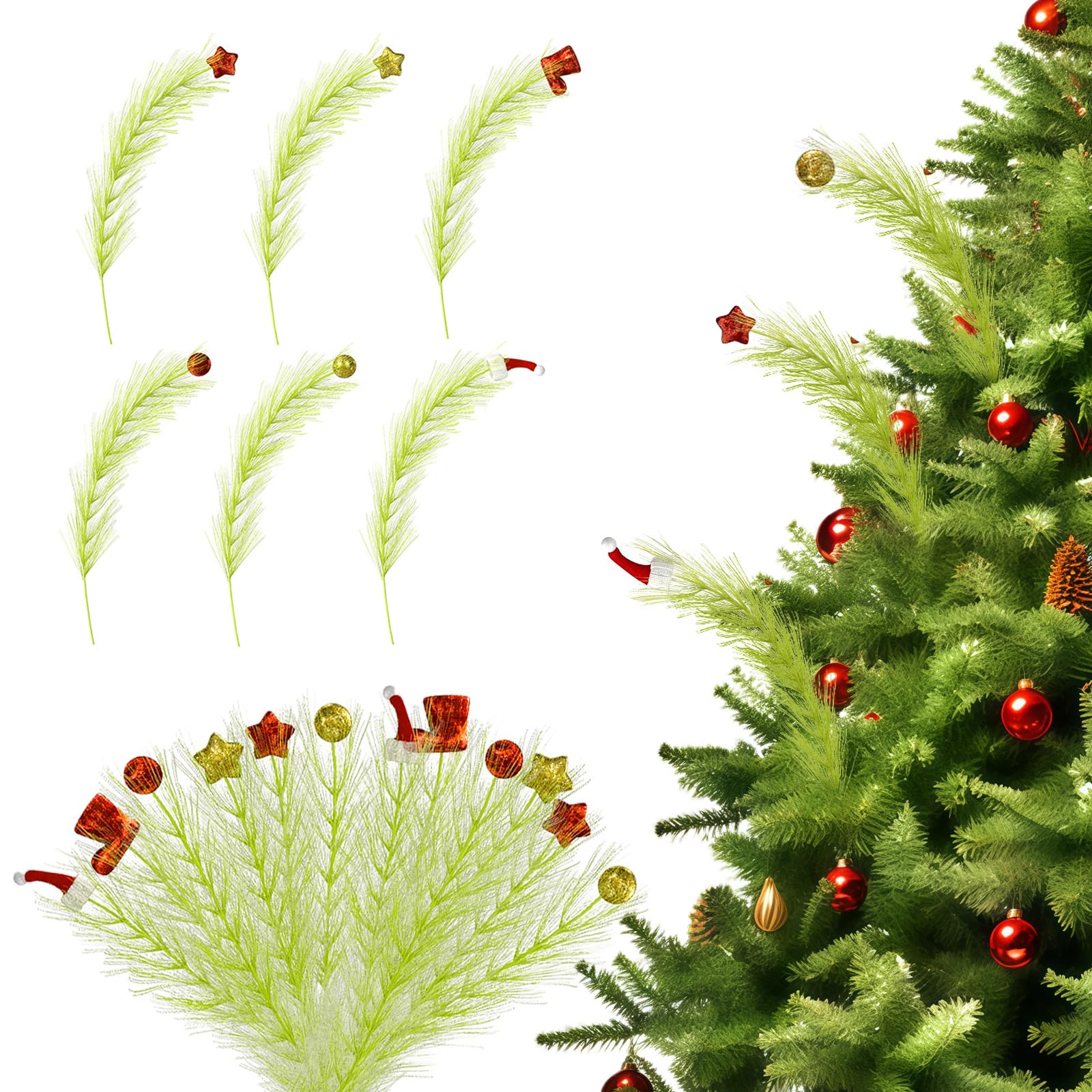 Photo 1 of 15.7 Inch Fluffy Christmas Tree Topper with 12 Pcs Green & Red Picks - Pampas Grass Xmas Decor for Tree, Holiday Party & Home Decorations