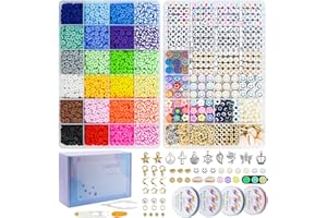 JQEEYGV Friendship Bracelet Kit, 2 Boxs 7300Pcs Clay Beads for Bracelet Making Kit with Number Letter Beads DIY Jewelry Charms Making Crafts Gifts for Girls Ages 6-12