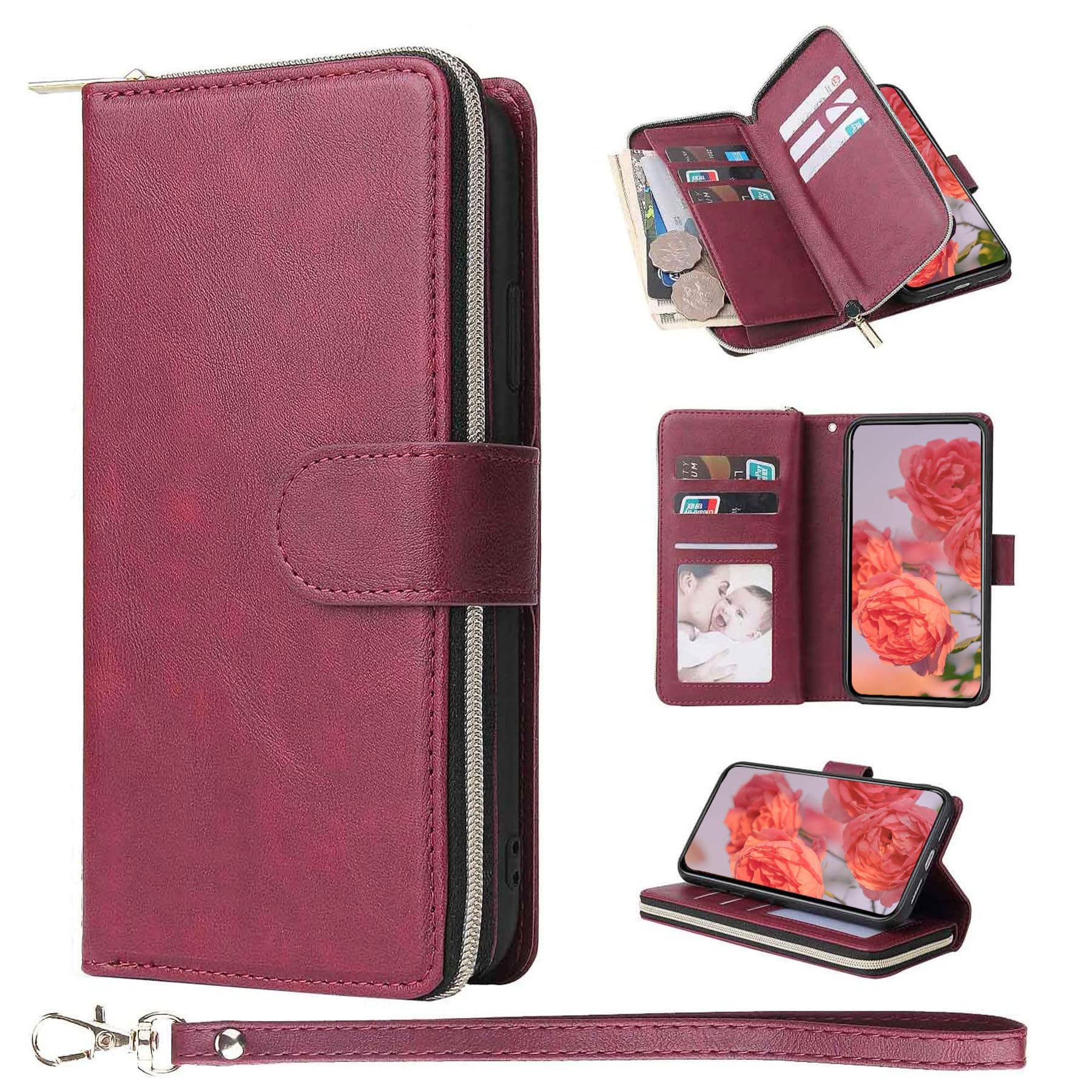 ZCDAYE Wallet Case for Samsung Galaxy S20,Premium[Magnetic Closure][Zipper Pocket] Folio PU Leather Flip Case Cover with 9 Card Slots Kickstand for Galaxy S20-Red