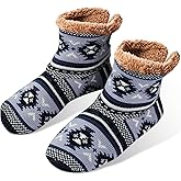 Mens Warm Slipper Socks with Grips, Winter Thick Warm Cabin Thermal Socks Thick Fleece Lined Non-Slip Socks Indoor Floor Christmas Stocking Stuffers Stocking Stuffers for Adults Men Him