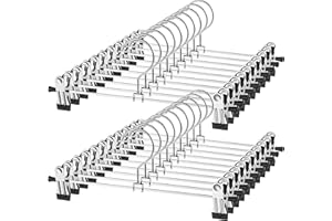 NORTHERN BROTHERS Pants Hangers with Clips Heavy Duty 20 Pack, Adjustable Metal Pants Hanger, Skirt Hangers with Clips Space Saving Hangers for Jeans