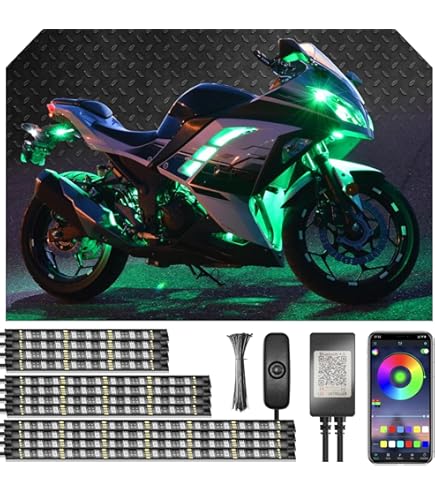 12PC Motorcycle LED Light Kit - RGB Multicolor Accent Strips With Remote Control