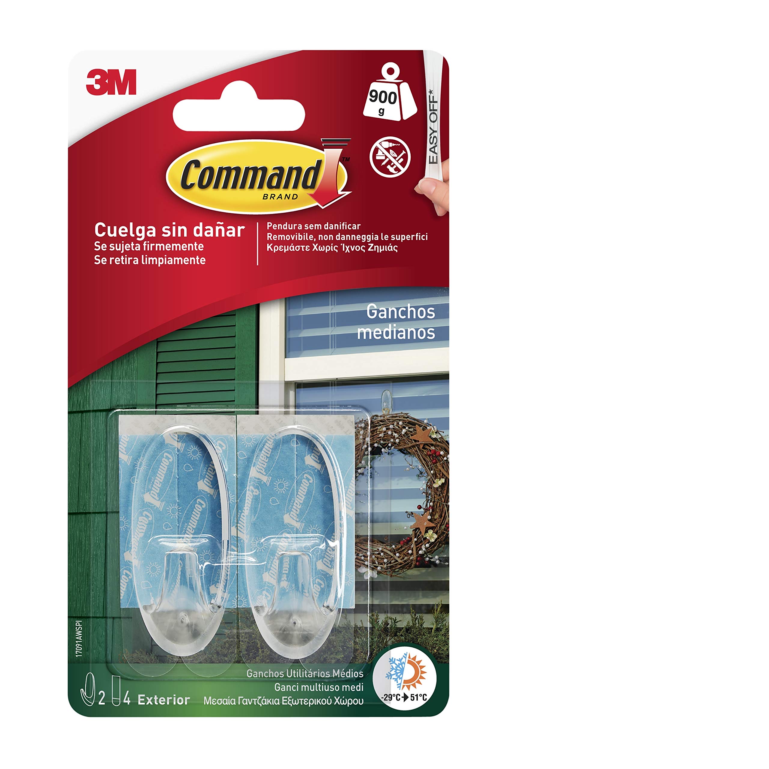 Command 17091AW – Pack of 2 Outdoor Oval Hooks, Medium with Strips, Transparent — image 1