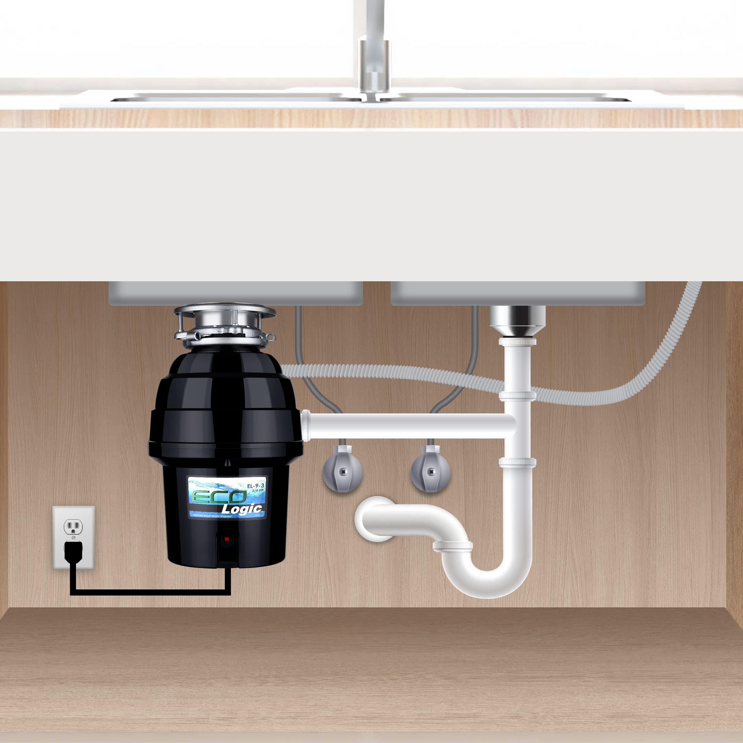 Eco Logic EL-9-DS-PC 9 Deluxe Designer Series Food Waste Disposer (3-Bolt) with Polished Chrome Sink Flange, 3/4 HP