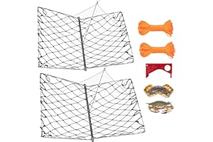 QualyQualy 2 Set Castable Crab Trap, Foldable Crabbing Net with Rope & Bait Clip, Crab Snare/Pots/Traps for Blue Crabs, Dungeness, Crawfish Portable Crabbing Equipment