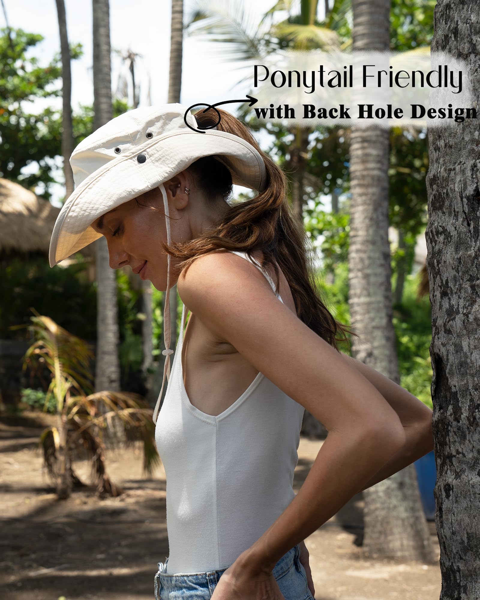 FURTALK Sun Hats for Women Ponytail UPF 50+ Beach Summer Hat Wide Brim Packable Cowboy Hat