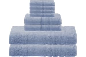 Mosobam 700 GSM Luxury 8pc Extra Large Bathroom Set, Allure Blue, 2 Bath Towels Sheets 35X70 2 Hand Towels 16X30 4 Face Washcloths 13X13, Turkish Towel Sets, Quick Dry, Viscose Made from Bamboo