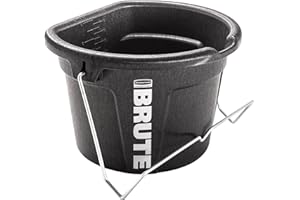 Rubbermaid Commercial Products Brute 5-Gallon 3-in-1 Flat-Back Feed Bucket with Hook-Hang-Carry Handle, RigidCell Strength, Pour Spout, USA Made for Horse & Livestock