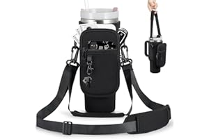 BULKITEM Water Bottle Carrier Bag with Phone Pocket for Stanley 40 & 30 oz Tumbler with Handle,Pink Insulated Neoprene Cup Holder Pouch w/Adjustable Strap for Quencher H2.0 Stanley Cup Accessories