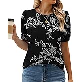 WEACZZY Women’s Short Sleeve T-Shits Pleated Design Crew Neck Puff Sleeves Tunic Top Basic Casual Blouse Fashion Outfits 2026
