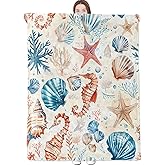 dongprom Ocean Blanket with Seashell,Seahorse,Coral and Starfish Throw Blankets Lightweight Flannel Throws for Camping Couch Chair Beach Bed Summer Home Decor Gifts for Adults,60x50inch