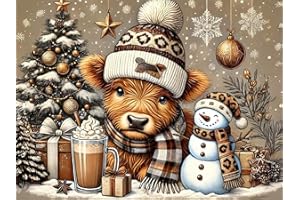 Christmas Diamond Painting Kits for Adults, Cow and Snowman Diamond Art for Beginners, 5D Full Drill Winter Diamond Art Kits 