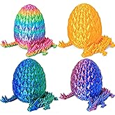 JOD® 3D Printed Dragon Egg Toy (4 Pack)- Surprise Mystery Inside, Articulated Crystal Dragon, Fidget Sensory Toy Basket Essentials Stuffers for Kids Birthday Surprise & Desk Party Decor (4PCS)