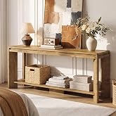 Tribesigns 63 Inch Low Console Table, Wooden Entryway Table with Storage | 2-Tier Farmhouse TV Console, Narrow Long Sofa Table Behind Couch for Living Room, Bedroom, Entrance, Hallway, Brown
