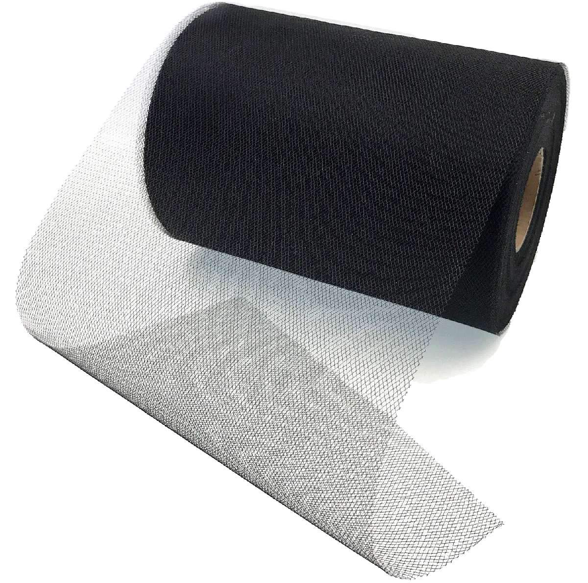 JZK 6 Inch x 100 Yard Black Tulle Netting Fabric Roll Spool for Party Table Skirt, Wedding Car Decorations, Chair Bow
