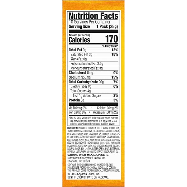 LANCE SANDWICH CRACKERS, TOASTY CHEDDAR, 10 INDIVIDUALLY WRAPPED PACKS, 6 SANDWICHES EACH