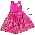 TRADITION INDIAGreen Dupion & Brocade Silk Lehenga Choli Set, Kids Lehenga Choli Set, Sleeveless Lehenga Choli