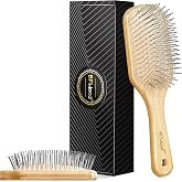 BFWood Metal Bristle Hair Brush, Bamboo Hair Brush with Steel Bristles | Detangler Brush for All Hair Types,Metal Hair Brush for Scalp Massage,Paddle Brush for Hair Growth,Anti‑Frizz Stainless‑Steel