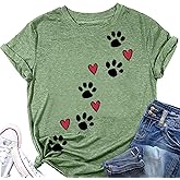 Dog Paw Love Heart Print T-Shirt for Women Short Sleeve Dog Mom Graphic Tees Tops