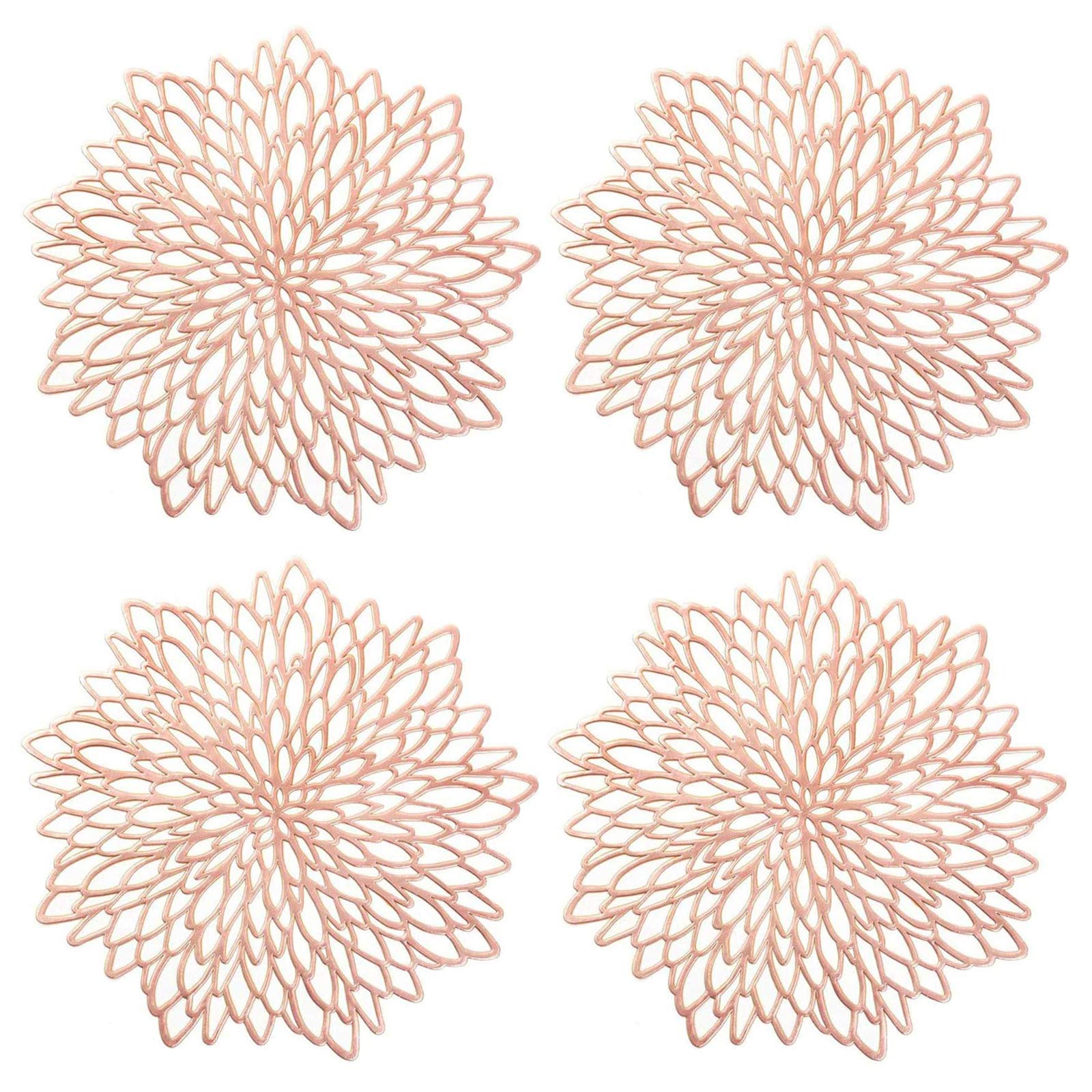 4 Pieces Hollow Round Placemats Decorative Non-slip Plastic Placemat Gold Place Mats And Coasters Round Gold Round Placemats For Christmas Golden Table Mats For The Kitchen, Home, Dining Table