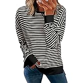 Simplee Womens Sweatshirt Long Sleeve Crewneck Striped Sweatshirt for Women 2024 Trendy Fall Tops Pullover Sweatshirts