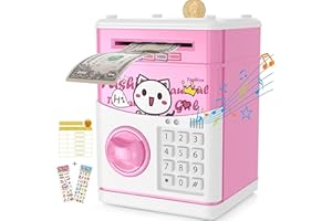 JUNEU Piggy Bank for Kids, Money Bank for Girls Boys Teen Adults Electronic ATM Machine Password Cash Coin Can with Stickers, Toy for 5 6 7 8 9 10 11 12 Year Old Children Birthday Gifts