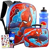 Spiderman Backpack and Lunch Bag Set - Marvel School Supplies Bundle with Stickers, Water Bottle, and More