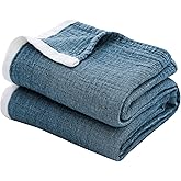 SE SOFTEXLY Muslin Throw Blanket, 100% Cotton Throw Blankets for Couch Bed, 4-Layer Gauze Breathable Blanket for All Season, Soft and Lightweight King Size Blanket (90"x102", Vintage Blue)