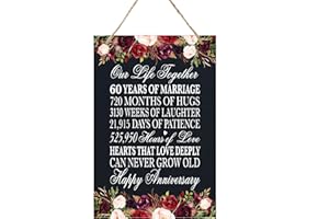 LifeSong Milestones 60th Wooden Rope Sign Wedding Keepsake Gift for Parents Husband Wife for Couple Hanging Wood Decor Marriage Sign 60 Year Anniversary Decorations