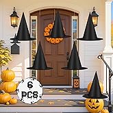 6Pcs Halloween Decorations, Black Witch Hats for Halloween Porch Decor, Hanging Witch Hats with 115 FT Nylon Cord, Thickened Wizard Hat Bulk for Scary Party Supplies Indoor Outdoor Accessories