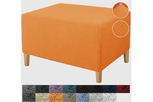 JIVINER Ottoman Cover Rectangle Stretch Ottoman Slipcovers for Folding Storage Footstool Soft Footrest Furniture Protector with Elatic Bottom (X Large, Orange)