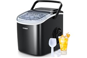 ecozy Portable Ice Maker Countertop, 9 Cubes Ready in 6 Mins, 26 lbs in 24 Hours, Self-Cleaning Ice Maker Machine with Bags/S