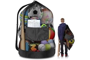 BROTOU Heavy Duty Soccer Ball Net Bag(100L Extra Large Capacity 10-12Balls), 40" x *30", Drawstring Mesh Ball Bag with Zipper Pocket, Sports Equipment Storage Organizer for Gym, Beach, Cloth, Swimming Gears