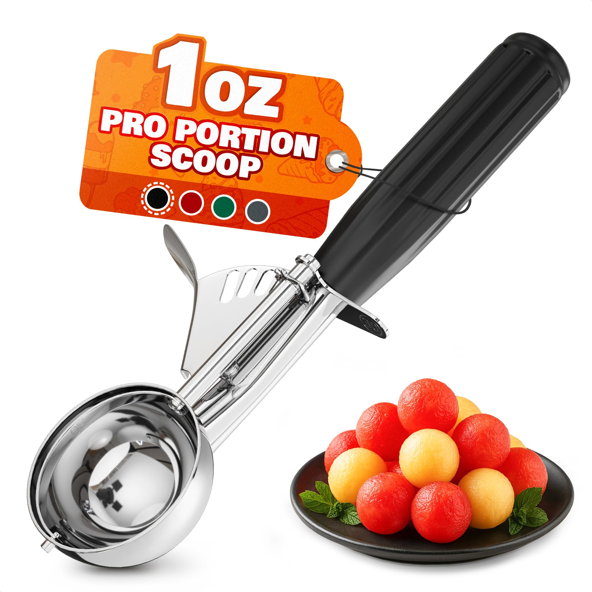 Photo 1 of 1 Oz Ice Cream Scoop with Trigger #30 - Versatile 1 Oz Scoop for Gelato, Cookie Dough Baking, Sorbet & Meatballs - Rust-Resistant Stainless Steel, Easy to Clean | Great Portion Control for Daily Prep