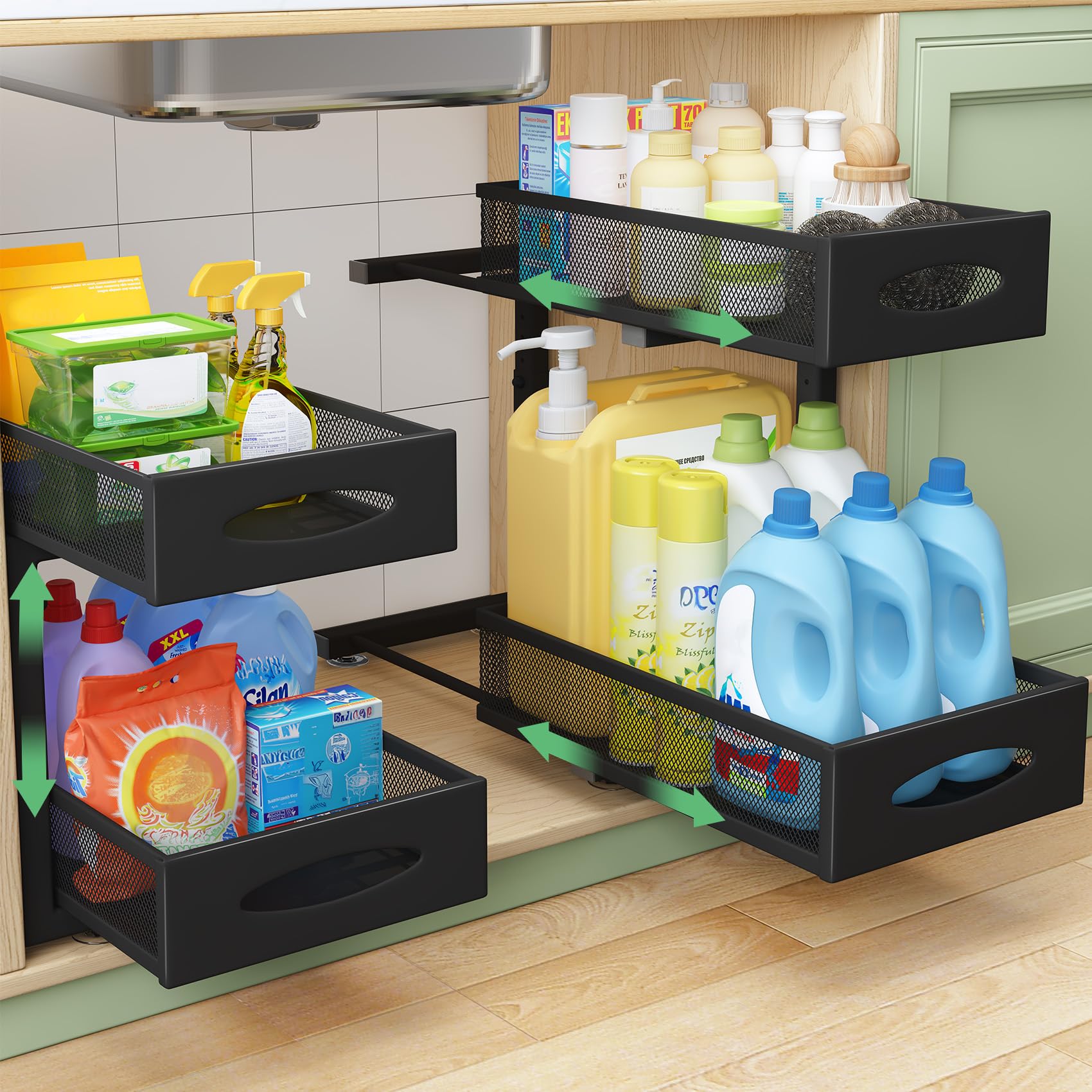 Under Sink Organizer 2 Tier Pull Out Cabinet Organizer Baskets With Under Sink Organizer 2 Tier Pull Out Cabinet Organizer Baskets With