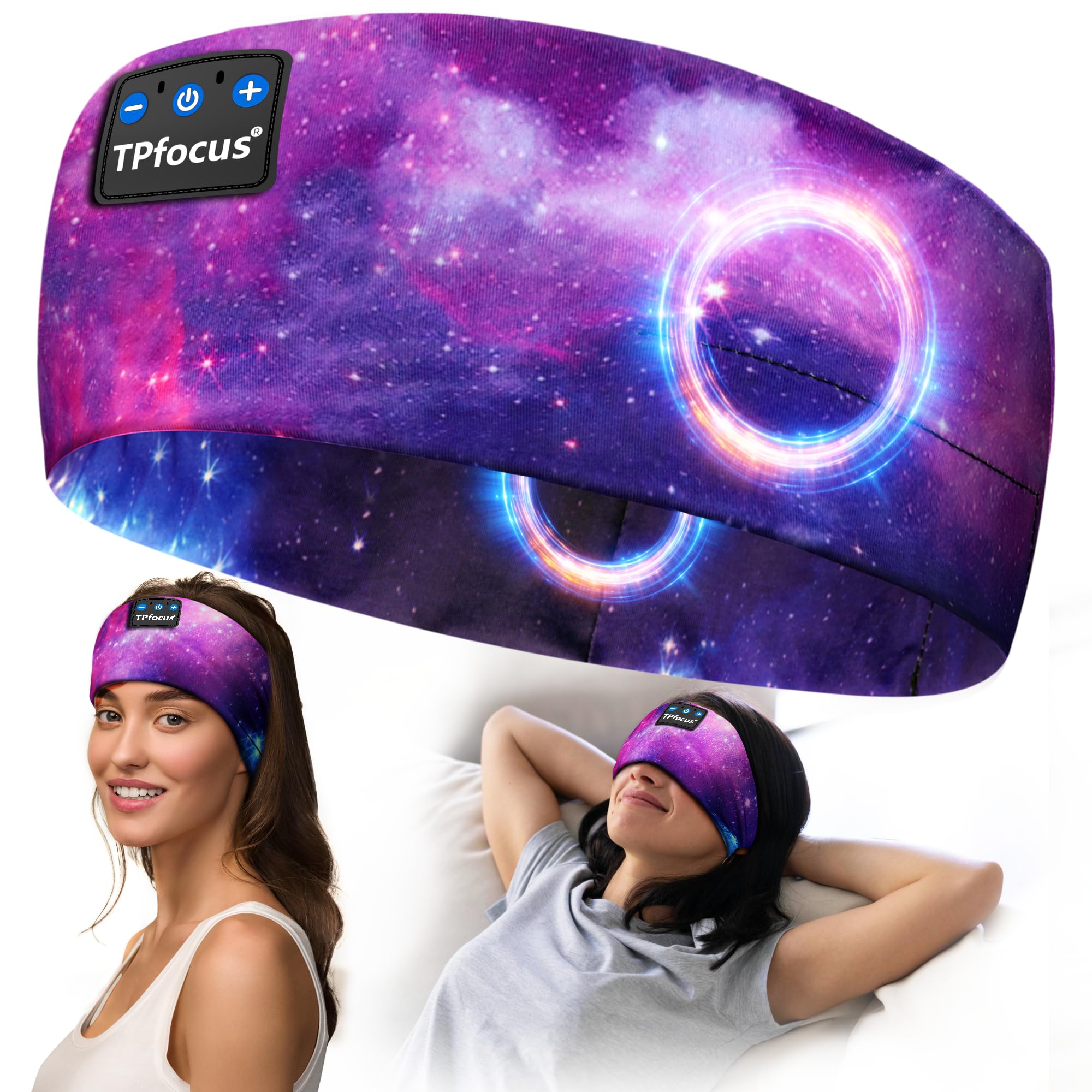 TPfocus Sleep Headphone Headband Bluetooth Soft Headphones for Sleeping|Sports with Thin Speakers, Wireless Music Earphones Tech Sleep Gifts for Men Women Yoga/Meditation (Purple - Starry Night)