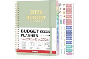 SUNEE 2026 Budget Planner - Monthly Budget Book from JAN 2026 - DEC 2026 with Expense Tracker Notebook, A5 Size (6.4" x 8.3") Bill Organizer & Finance Planner Account Book to Manage Your Finances, Green