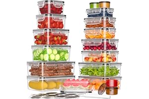 KEMETHY 36-Piece Food Storage Containers with Lids(18 Containers & 18 Lids), Plastic Food Containers for Pantry & Kitchen Storage and Organization, BPA-Free, Leak Proof, Reusable with Labels & Pen