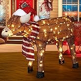Cinnvoice 25.6'' Christmas Lighted Outdoor Decorations, 3D Light up Cow and Highland Bull with 130 LED Lights, Metal Prelit Farm Animal Yard Display for Xmas Farmhouse Garden Lawn Decor(Highland Cow)
