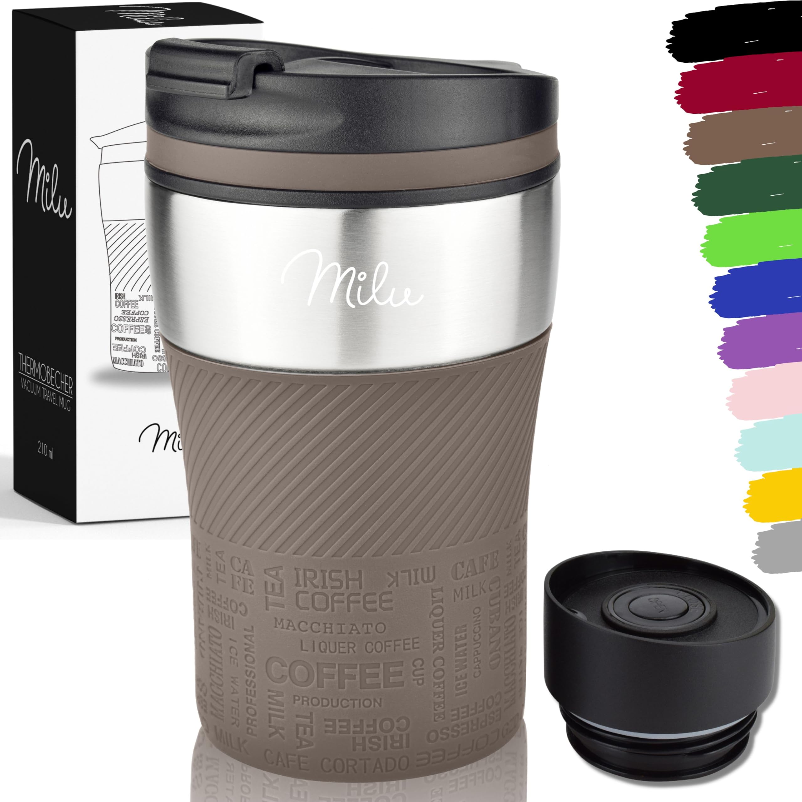 Milu Stainless Steel Vacuum Insulated Travel Coffee Mug 210ml, 100% Leak Proof Tumbler Keeps Cold and Warm, Double Walled Cup, Suitable for Coffee and Tea (Brown)