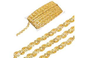 MECCANIXITY 27 Yard Sequins Beaded Lace Trim 0.6 Inch Wave Sequin Braid Trim Strip Paillette Ribbon for Crafts, Embellishments, DIY Sewing Costume, Bling Gold