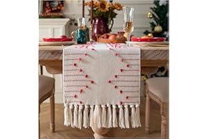 CAFLIFE Christmas Table Runner Red Table Runner 13 x 72 Inch Long Natural Cotton Woven Runner with Tassels for Home Dining Christmas Decorations, for Modern Farmhouse Holiday Boho Table Runner