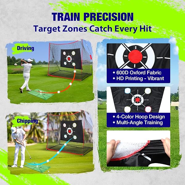 10X7 FT GOLF NET WITH 2-IN-1 REPLACEABLE NON-SLIP GOLF HITTING MAT