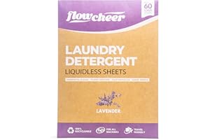Flowcheer Laundry Detergent Sheets, Lavender Scent, travel laundry detergent, Hotel Essential, Power Cleaning Strips for Cleaner Clothes, Eco-friendly, 60 Loads