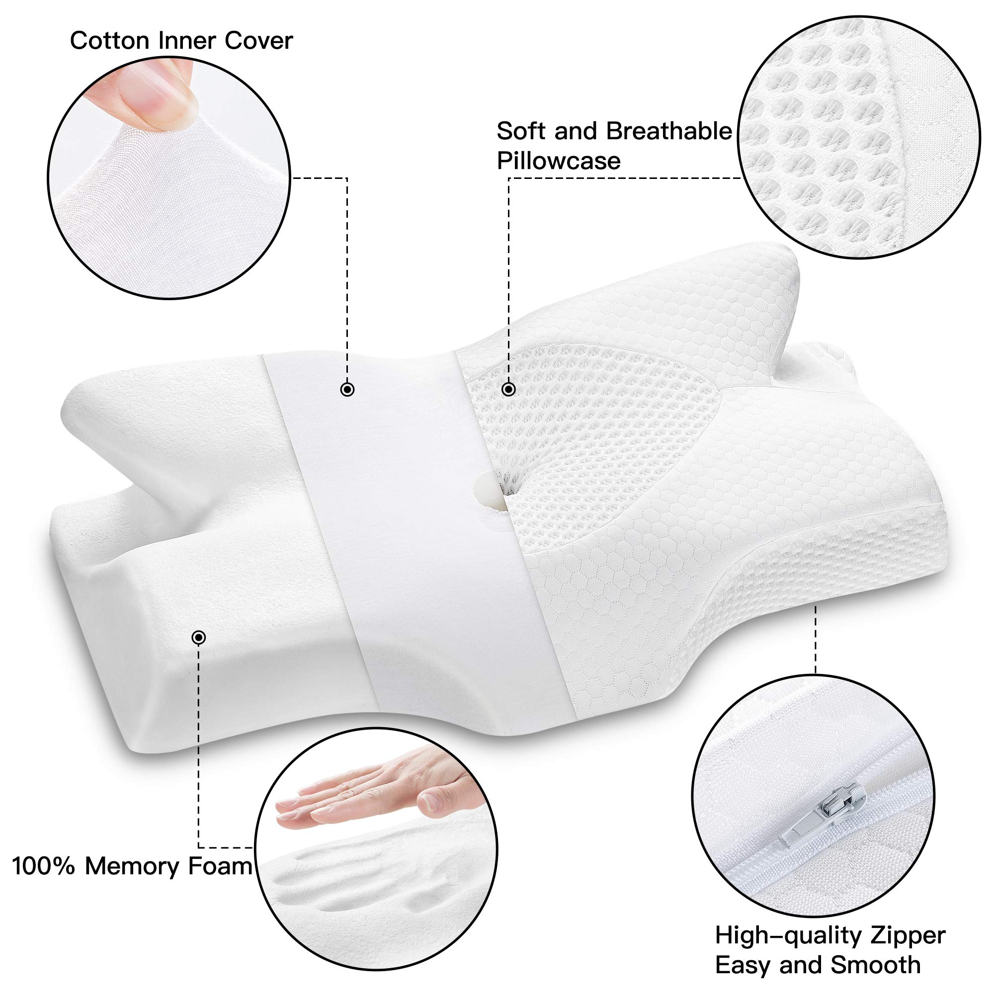 Elviros Cervical Memory Foam Pillow, Contour Pillows for Neck and Shoulder Pain, Ergonomic Orthopedic Sleeping Neck Contoured Support Pillow for Side Sleepers, Back and Stomach Sleepers (pack2)